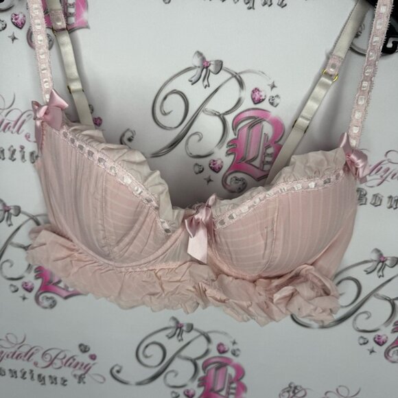 La senza bra love ruffle frilly bows ribbon 🎀pink white striped tiered babydoll - Picture 9 of 14